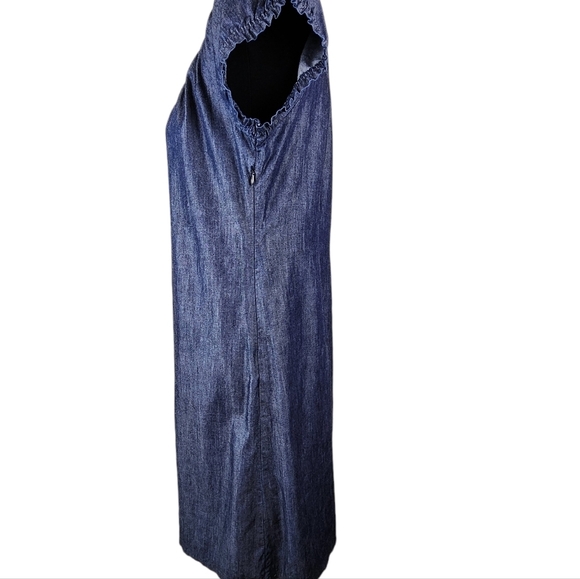 Liz Claiborne Blue Jean Cotton Dress Size Medium Peephole front babydoll sleeves - Picture 5 of 8